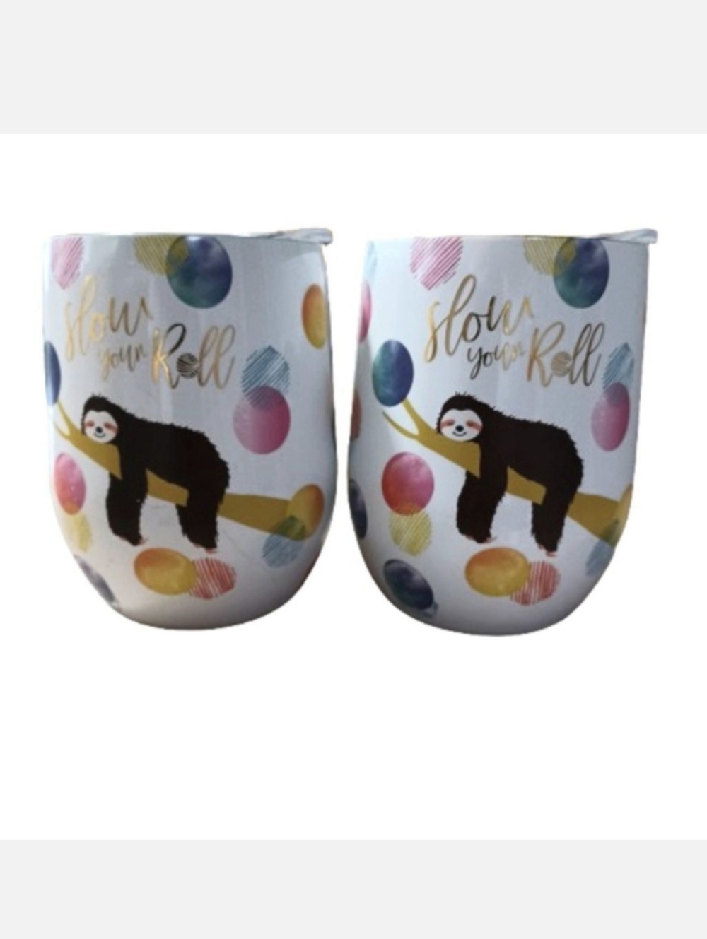 Hobby Lobby Sloth 'Slow Your Roll' 12oz Tumblers Set White Mules Cups Mugs